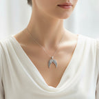 Sterling Silver 925 Double Angel Wing Pendant "Feather"