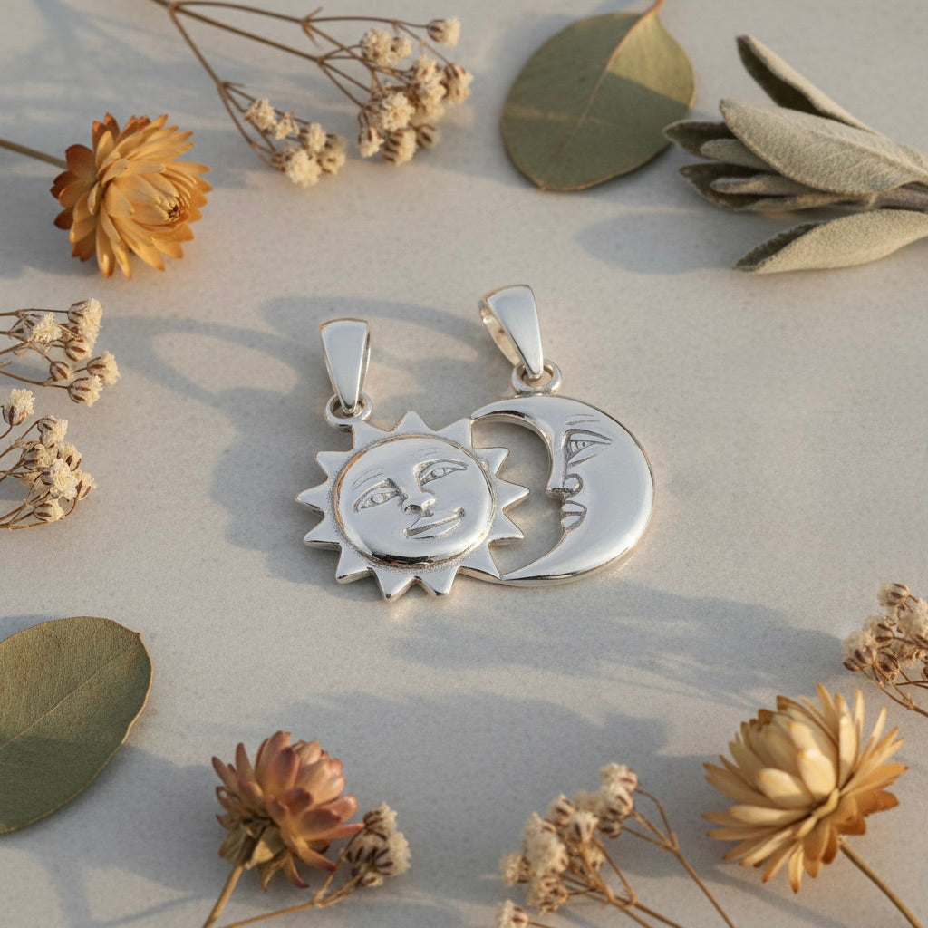 Sterling Silver 925 Sun and Moon Pendant “Soluna”