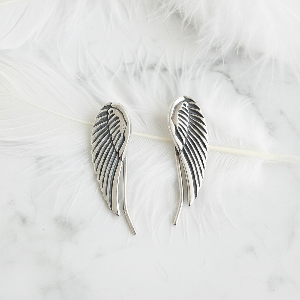 Sterling Silver 925 Ear Climber Earrings "Feather"