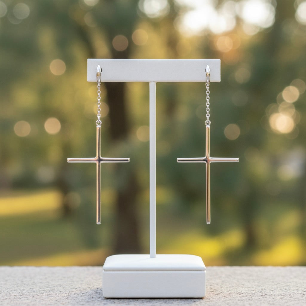 Sterling Silver 925 Cross Chain Drop Earrings "Grace"