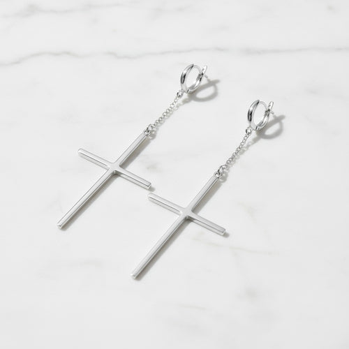 Sterling Silver 925 Cross Chain Drop Earrings "Grace"