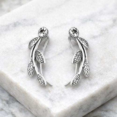 Sterling Silver 925 Climber Earrings "Leaf Whisper"