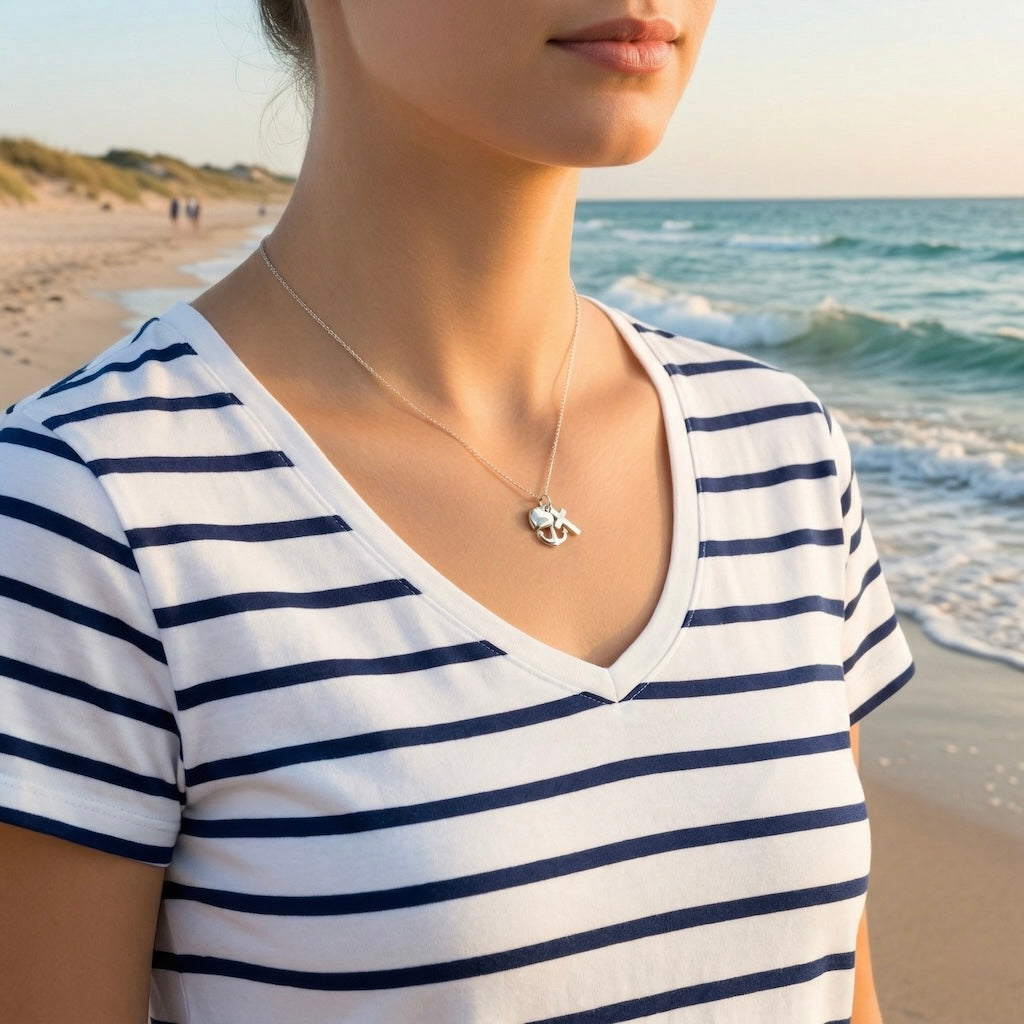 Sterling Silver 925 Heart Cross Anchor Pendant “Camargue”