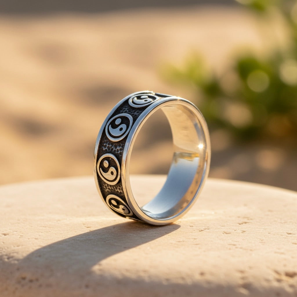 925er Sterling Silber Yin Yang Bandring „Black&White“