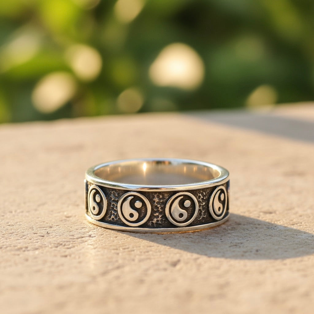 Sterling Silver 925 Yin Yang Band Ring "Black&White"