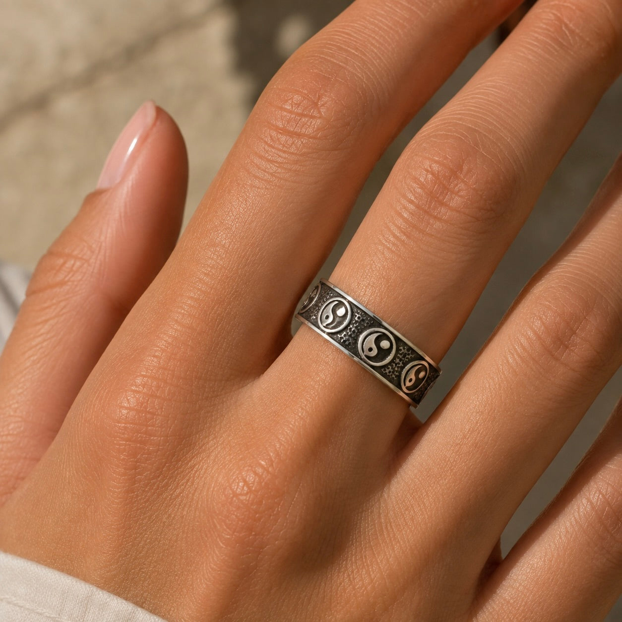 Sterling Silver 925 Yin Yang Band Ring "Black&White"