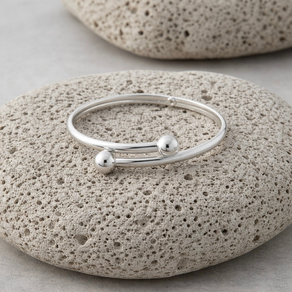 Sterling Silver 925 Minimalist Open Bangle Bracelet “Orbit”
