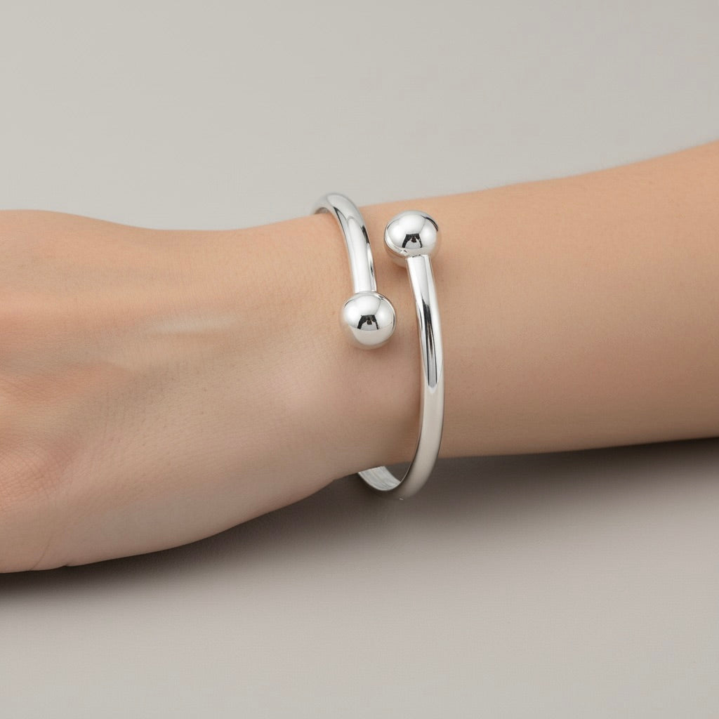Sterling Silver 925 Minimalist Open Bangle Bracelet “Orbit”