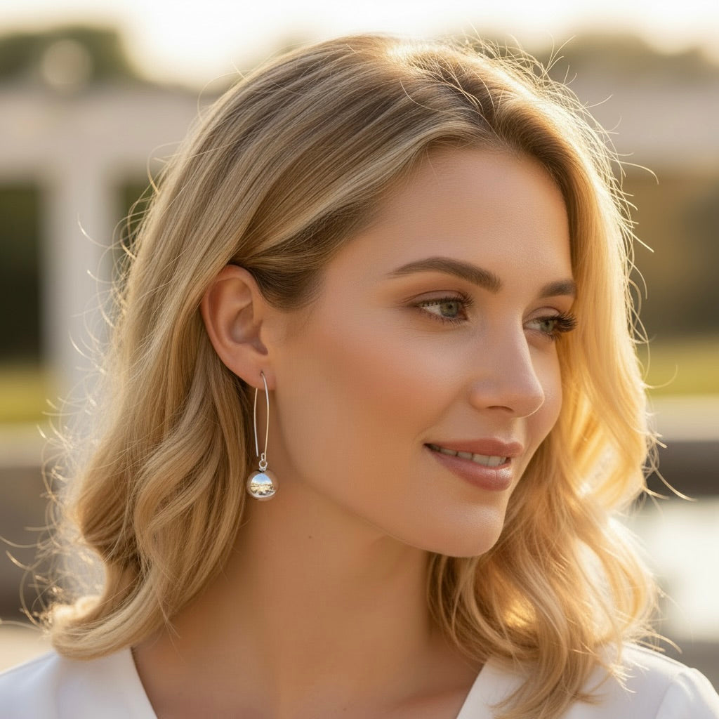 Sterling Silver 925 Dangle Drop Ball Earrings “Sphere”