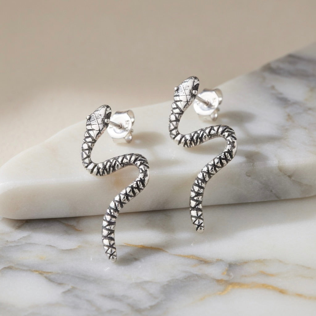 Sterling Silver 925 Snake Stud Earrings “Viper”