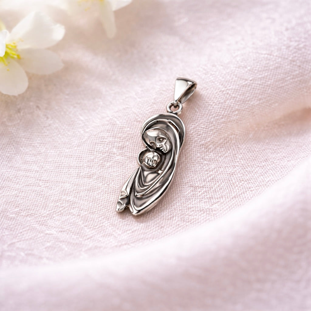 Sterling Silver 925 Virgin Mary Pendant "Mary and Child"