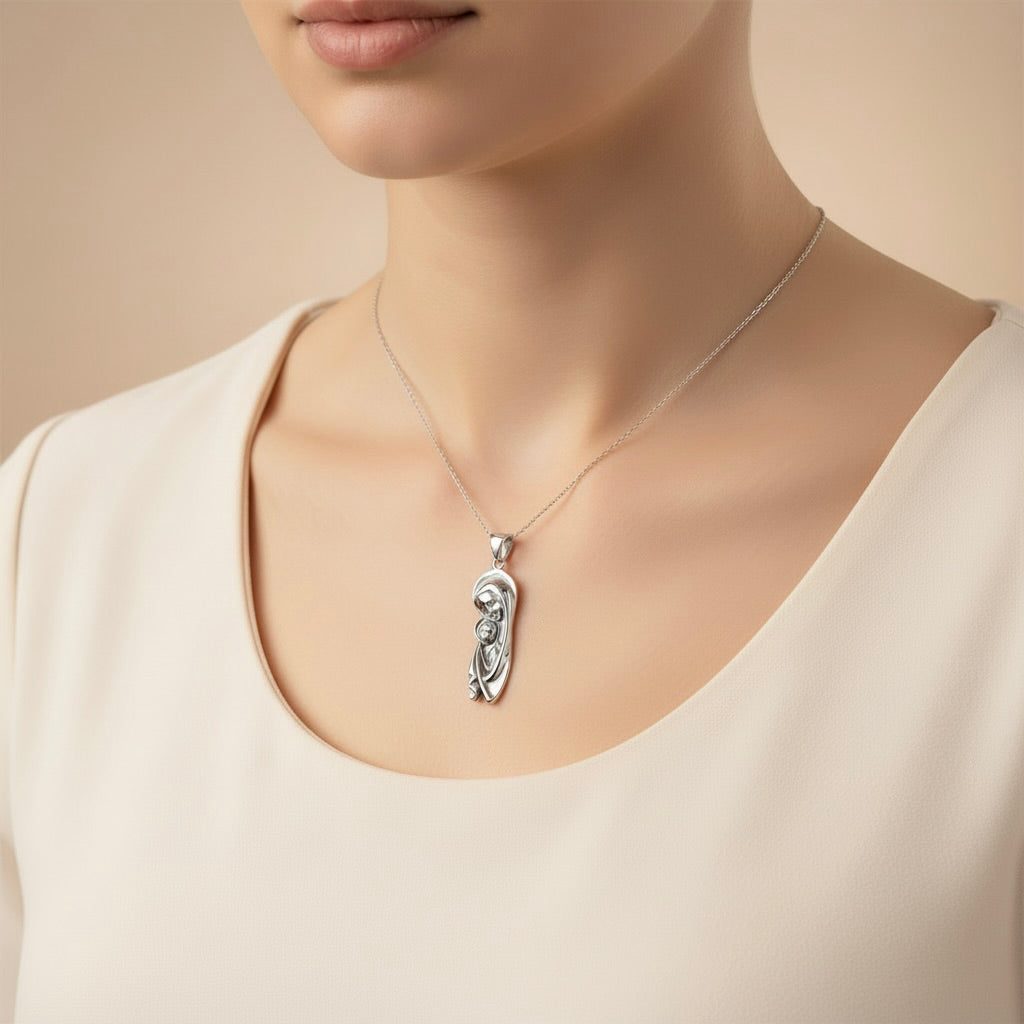 Sterling Silver 925 Virgin Mary Pendant "Mary and Child"