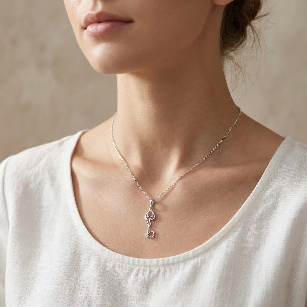 Sterling Silver 925 Key Pendant "Key to My Heart"