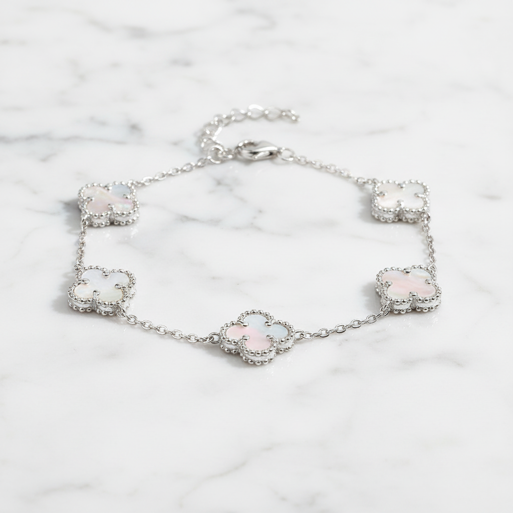 Sterling Silver Mother of Pearl Clover Bracelet