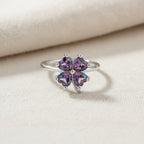 Sterling Silver 925 Four Leaf Clover Adjustable Ring "Mystic Topaz"