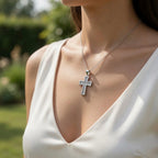 Sterling Silver 925 Textured Cross Pendant "The Path"