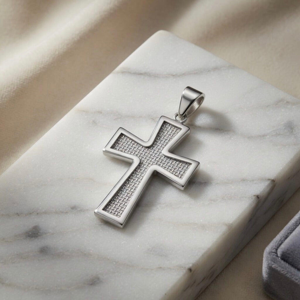 Sterling Silver 925 Textured Cross Pendant "The Path"