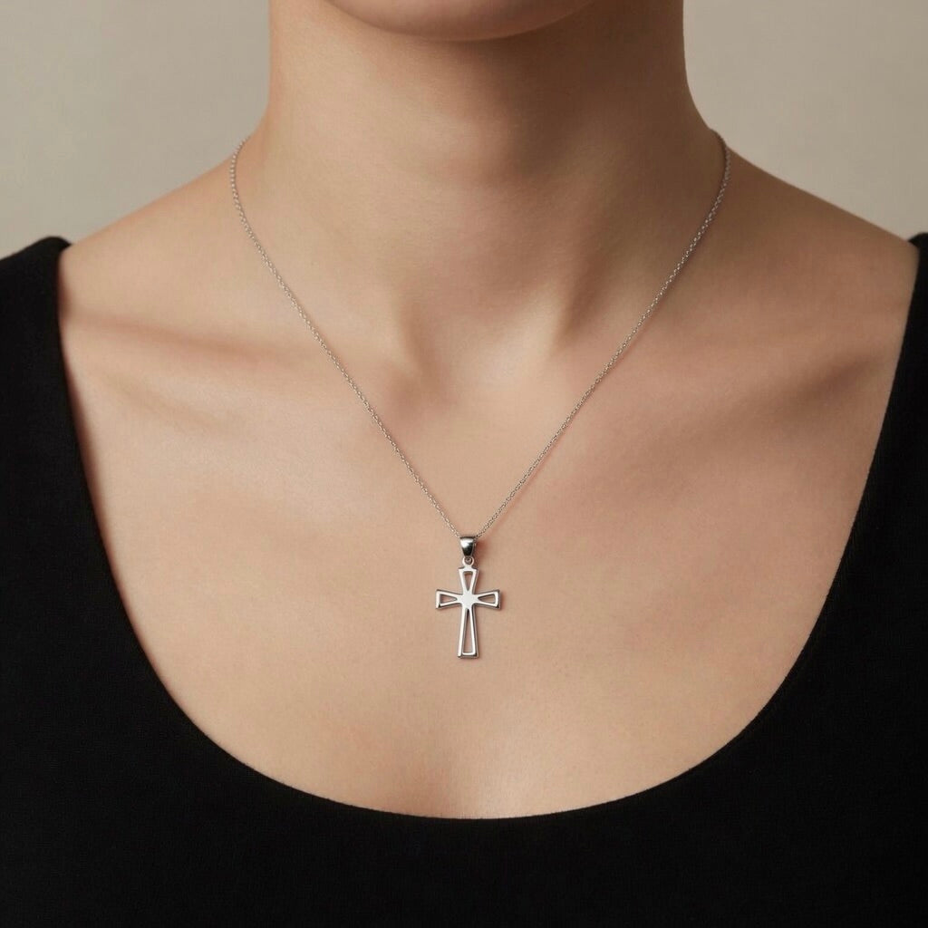 Sterling Silver 925 Open Work Cross Pendant "Airy"