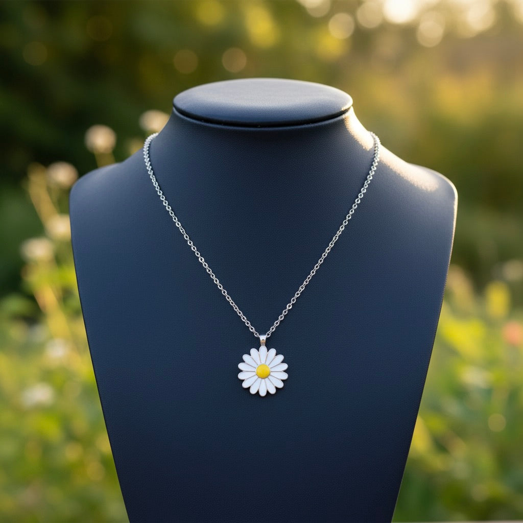 Halskette „Bellis“ aus Sterlingsilber 925 mit Gänseblümchen-Anhänger, Gelbgold vergoldet