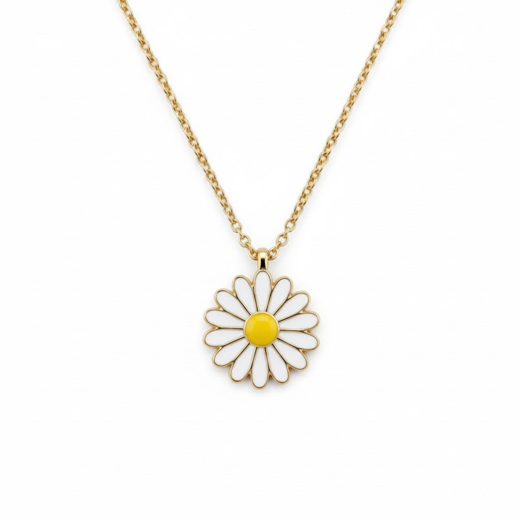 Halskette „Bellis“ aus Sterlingsilber 925 mit Gänseblümchen-Anhänger, Gelbgold vergoldet