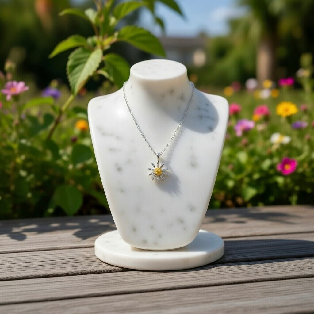 Sterling Silver 925 CZ Daisy Flower Pendant Necklace "Lulu"