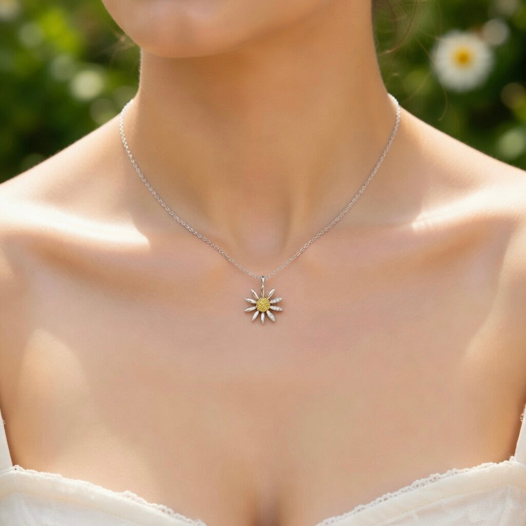 Sterling Silver 925 CZ Daisy Flower Pendant Necklace "Lulu"