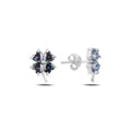 Sterling Silver 925 Clover Stud Earrings "Mystic Topaz"