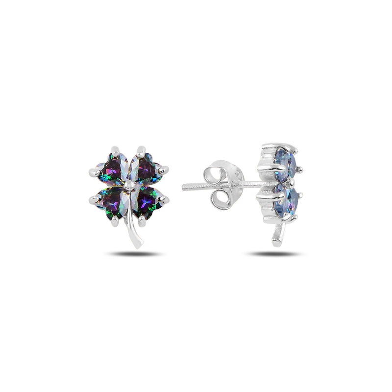 Sterling Silver 925 Clover Stud Earrings "Mystic Topaz"