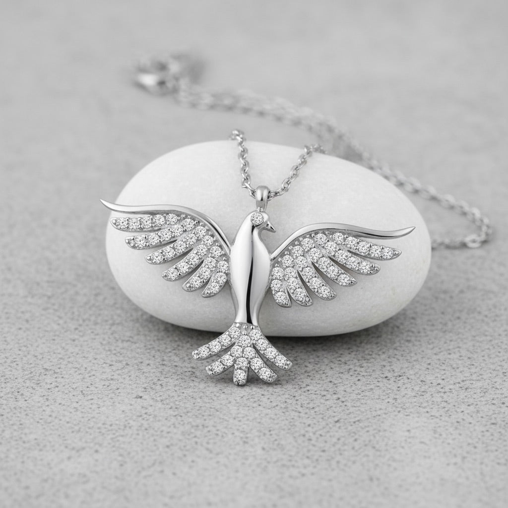 Sterling Silver 925 Phoenix Necklace CZ Pendant "Flame"