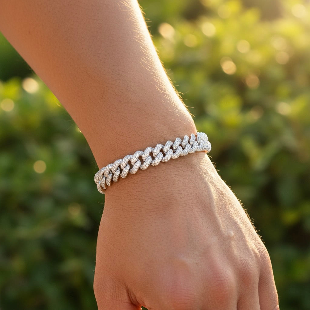 Armband aus Sterlingsilber 925 mit Zirkonia-Steinen im kubanischen Stil „Catena“