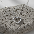 Sterling Silver 925 Open Heart Necklace Pendant “Forever”