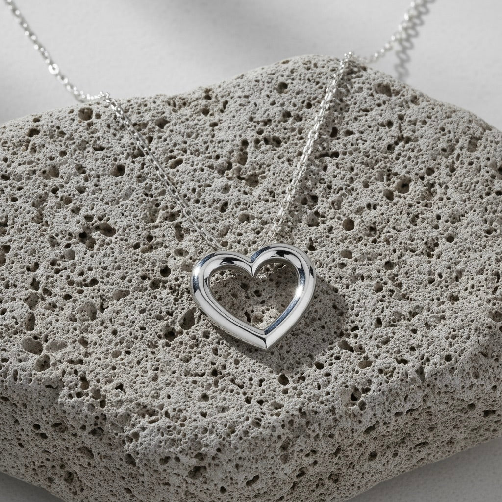 Sterling Silver 925 Open Heart Necklace Pendant “Forever”