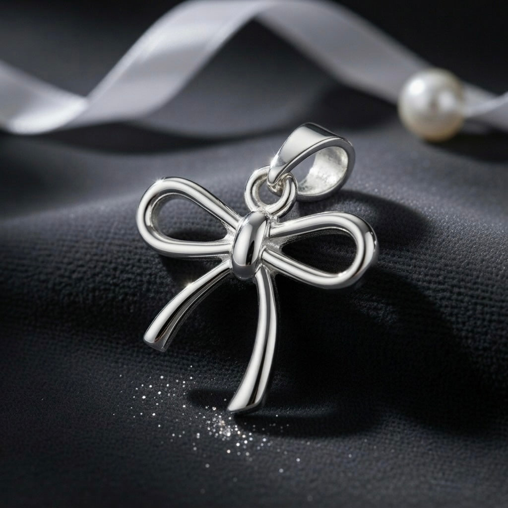 Sterling Silver 925 Bow Ribbon Pendant "Little wish"