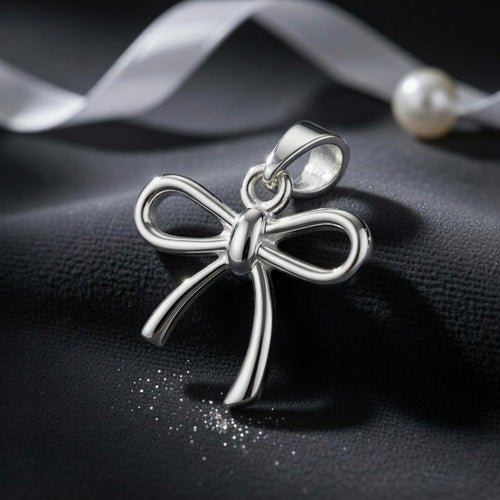 Sterling Silver 925 Bow Ribbon Pendant "Little wish"