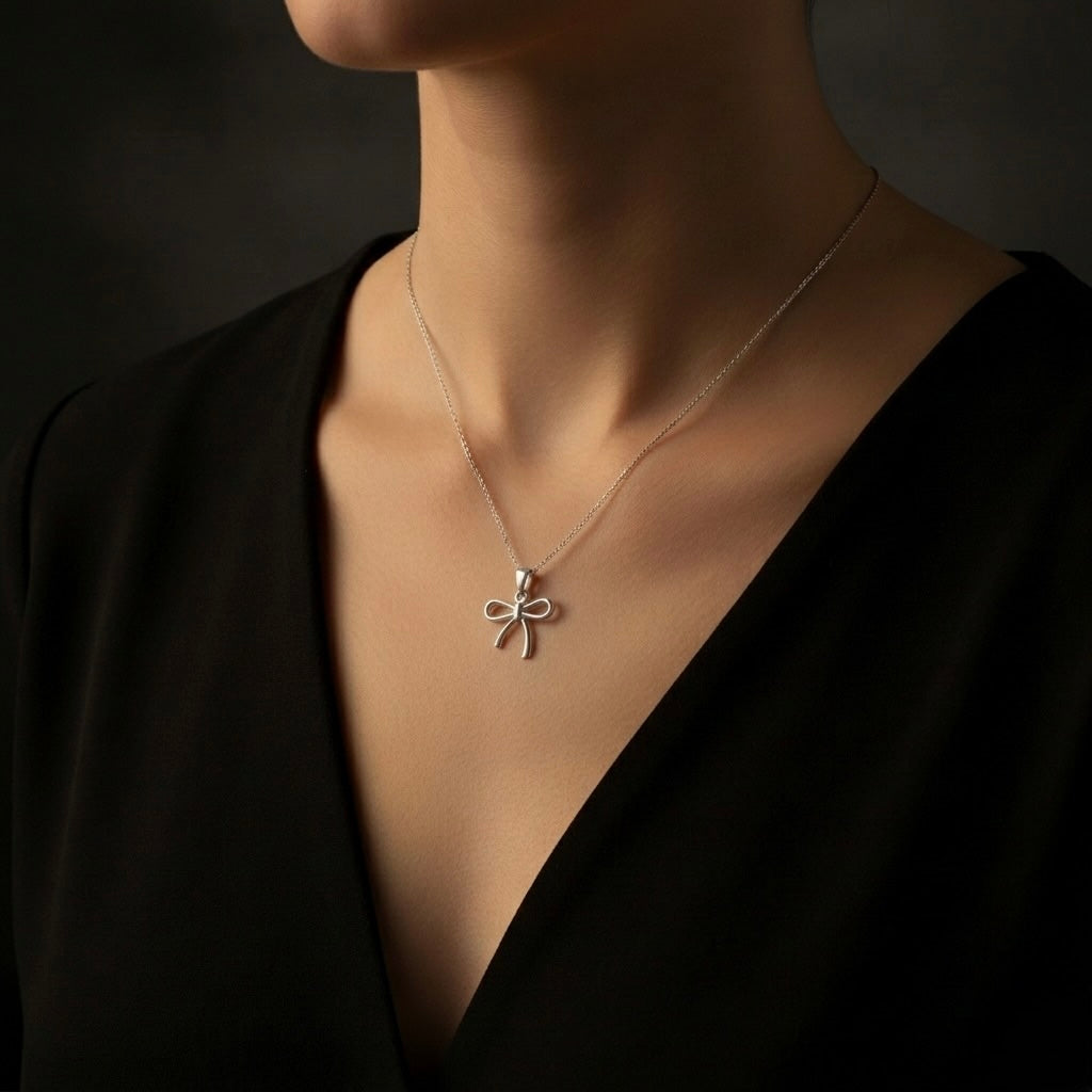 Sterling Silver 925 Bow Ribbon Pendant "Little wish"