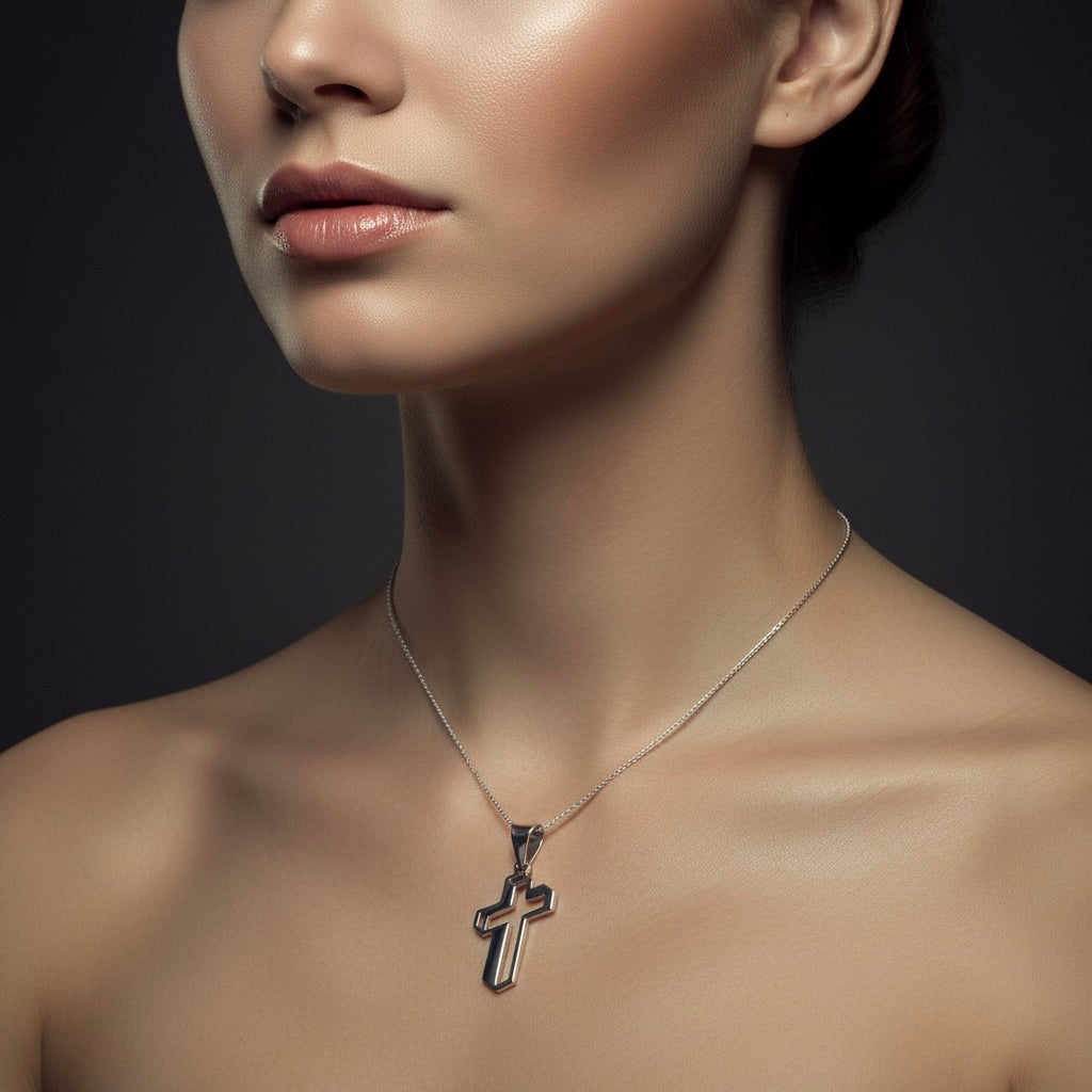 Sterling Silver 925 Unisex 3D Cross Pendant "Ortho"