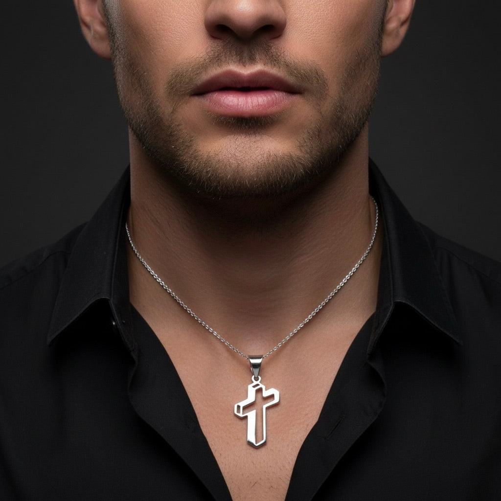 Sterling Silver 925 Unisex 3D Cross Pendant "Ortho"