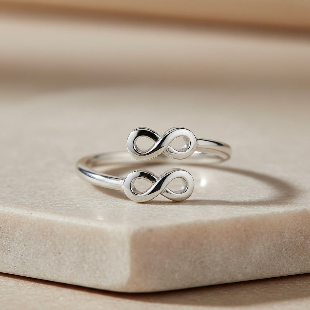 Sterling Silver 925 Double Infinity Wrap Adjustable Ring "Elysia"