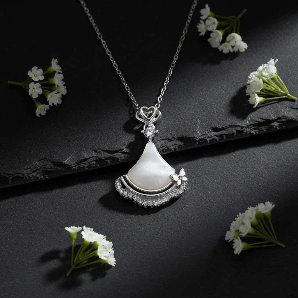 Sterling Silver 925 Moonstone CZ Necklace Pendant "Morph"