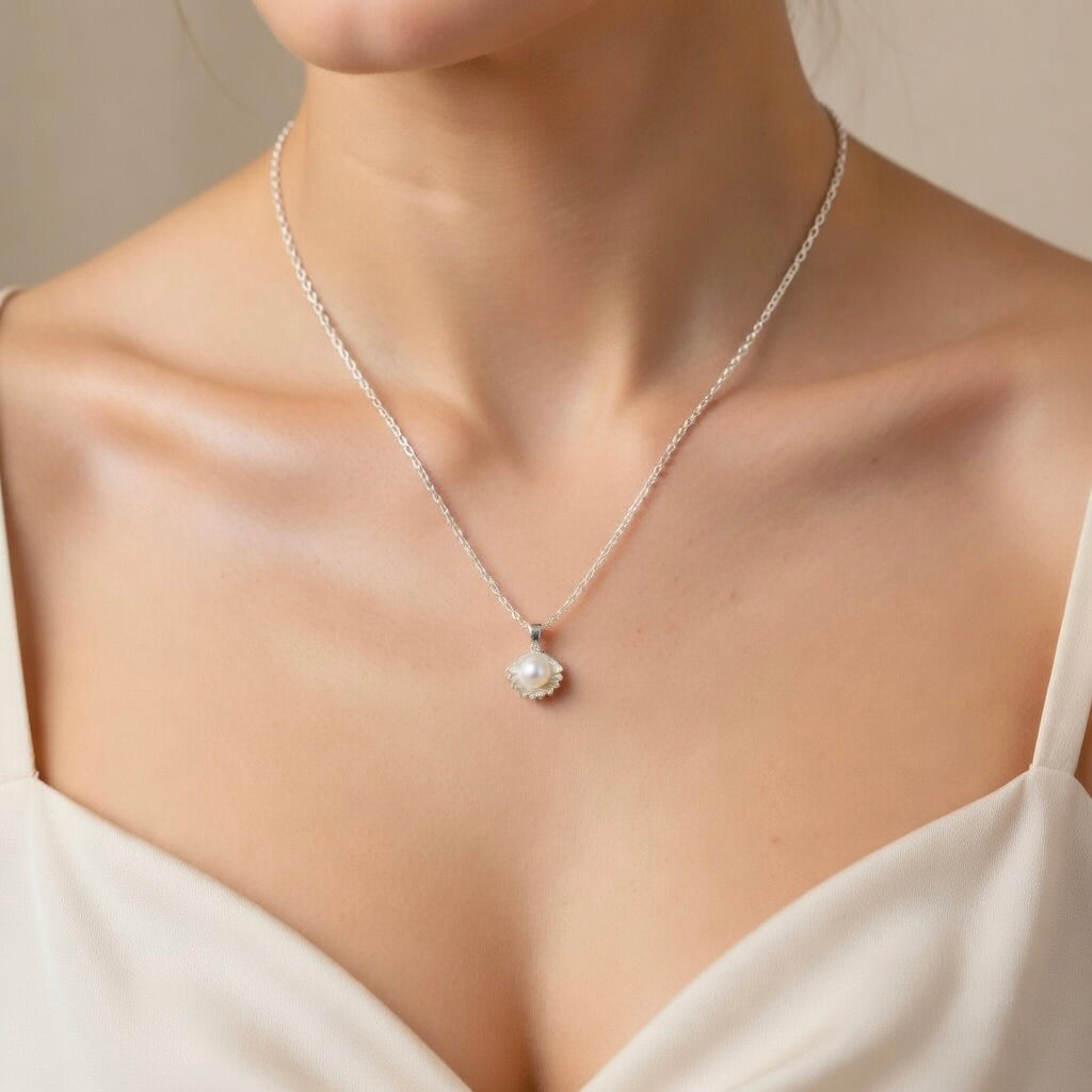 Sterling Silver 925 Pearl Necklace Pendant "Shelly"