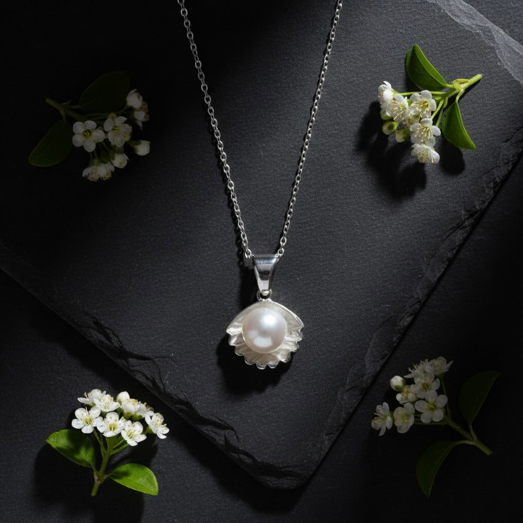 Sterling Silver 925 Pearl Necklace Pendant "Shelly"