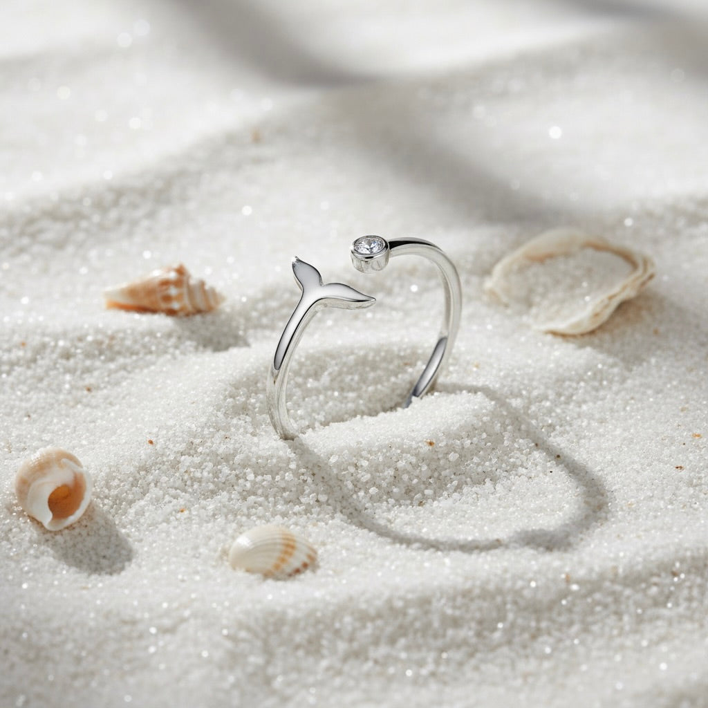 Sterling Silver 925 Mermaid Tail CZ Wrap Adjustable Ring "Marina"