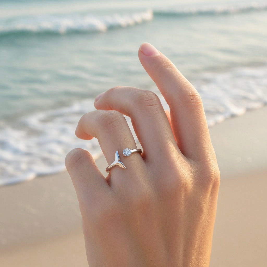 Sterling Silver 925 Mermaid Tail CZ Wrap Adjustable Ring "Marina"