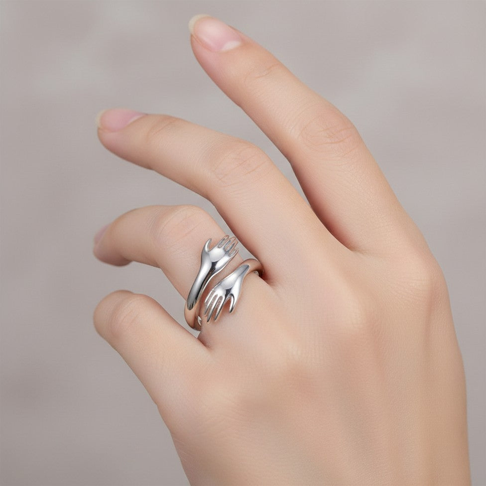 925 Sterling Silber Ring „Soul“, Hände umarmend