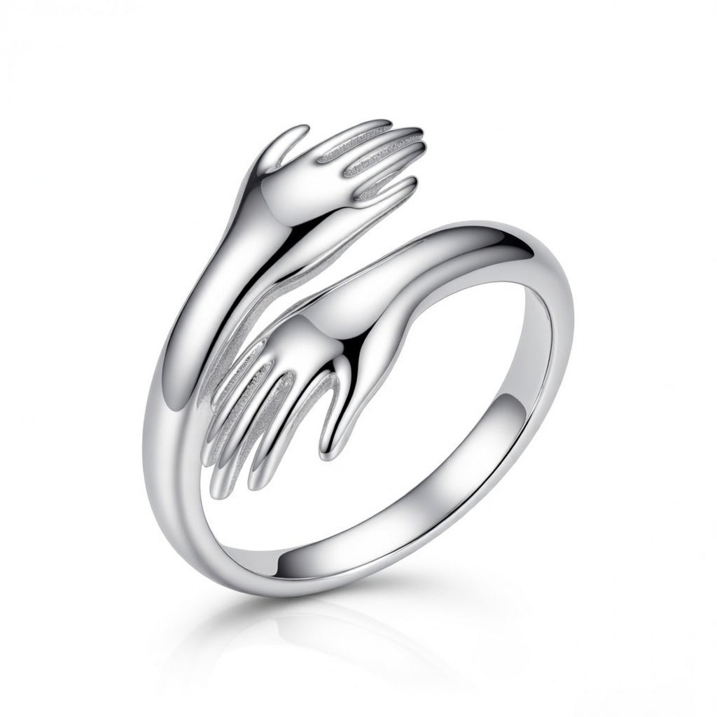 Sterling Silver 925 Hug Hands Ring "Soul"