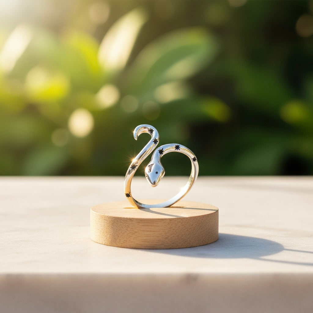 Sterling Silber 925 Sternschlange Zirkonia Ring „Cosmic Serpent“