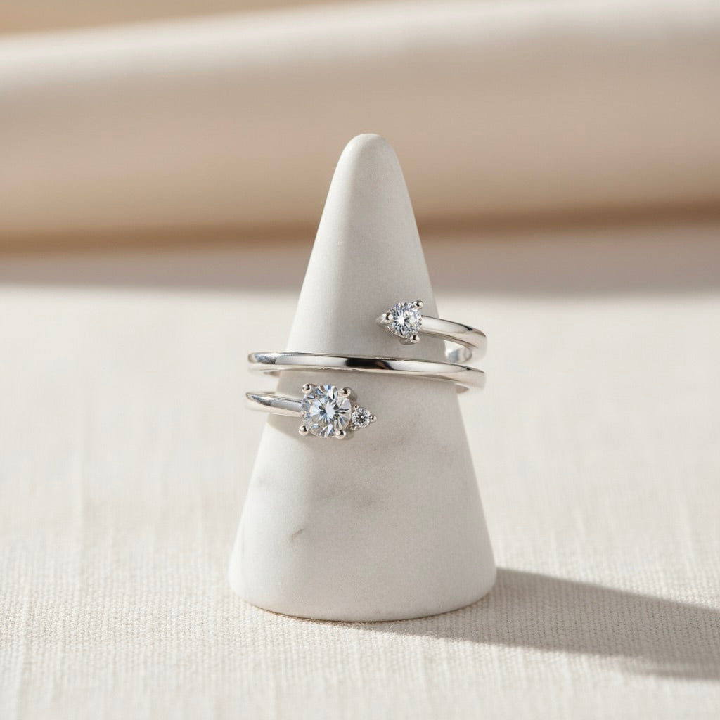 Sterling Silver 925 Adjustable CZ Gemstones Ring "Twyla"
