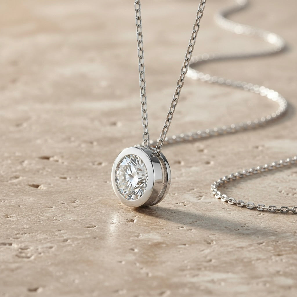 Sterling Silver 925 Necklace CZ Pendant “Solitaire Glare”