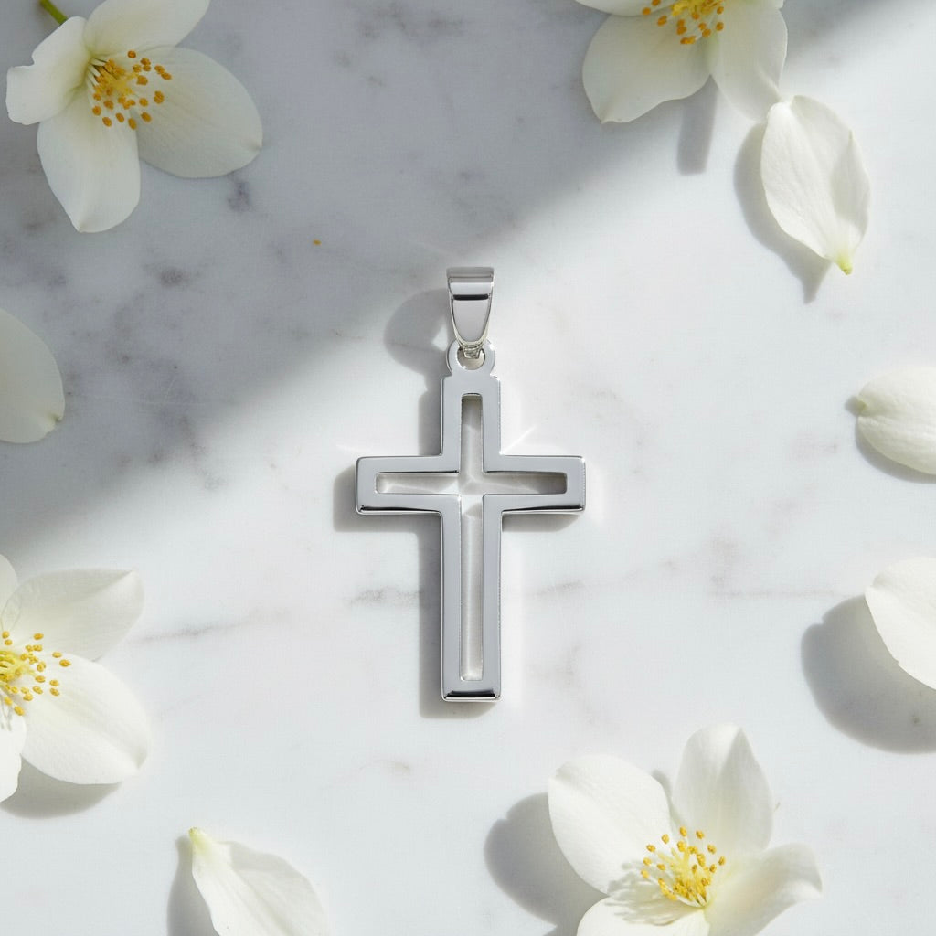 Sterling Silver 925 Minimal Open Cross Pendant "Urban Faith"
