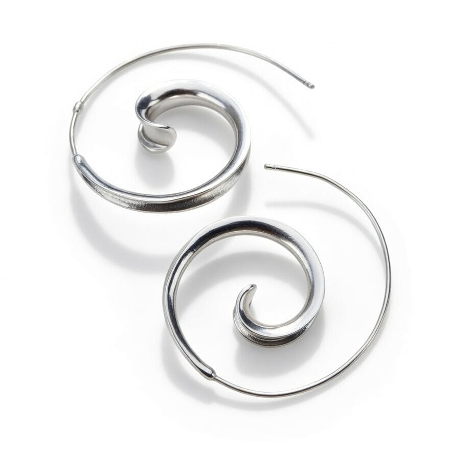 Sterling Silver 925 Spiral Swirl Hoop Earrings “Ocean Swirl”